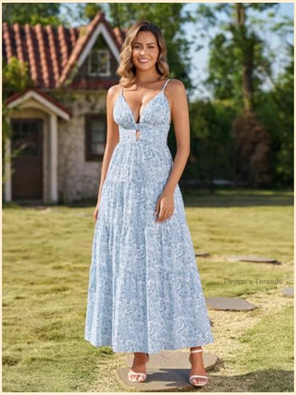 Boho Floral Maxi Dress with Spaghetti Strap and Adjustable Strap - Picture 6 of 6